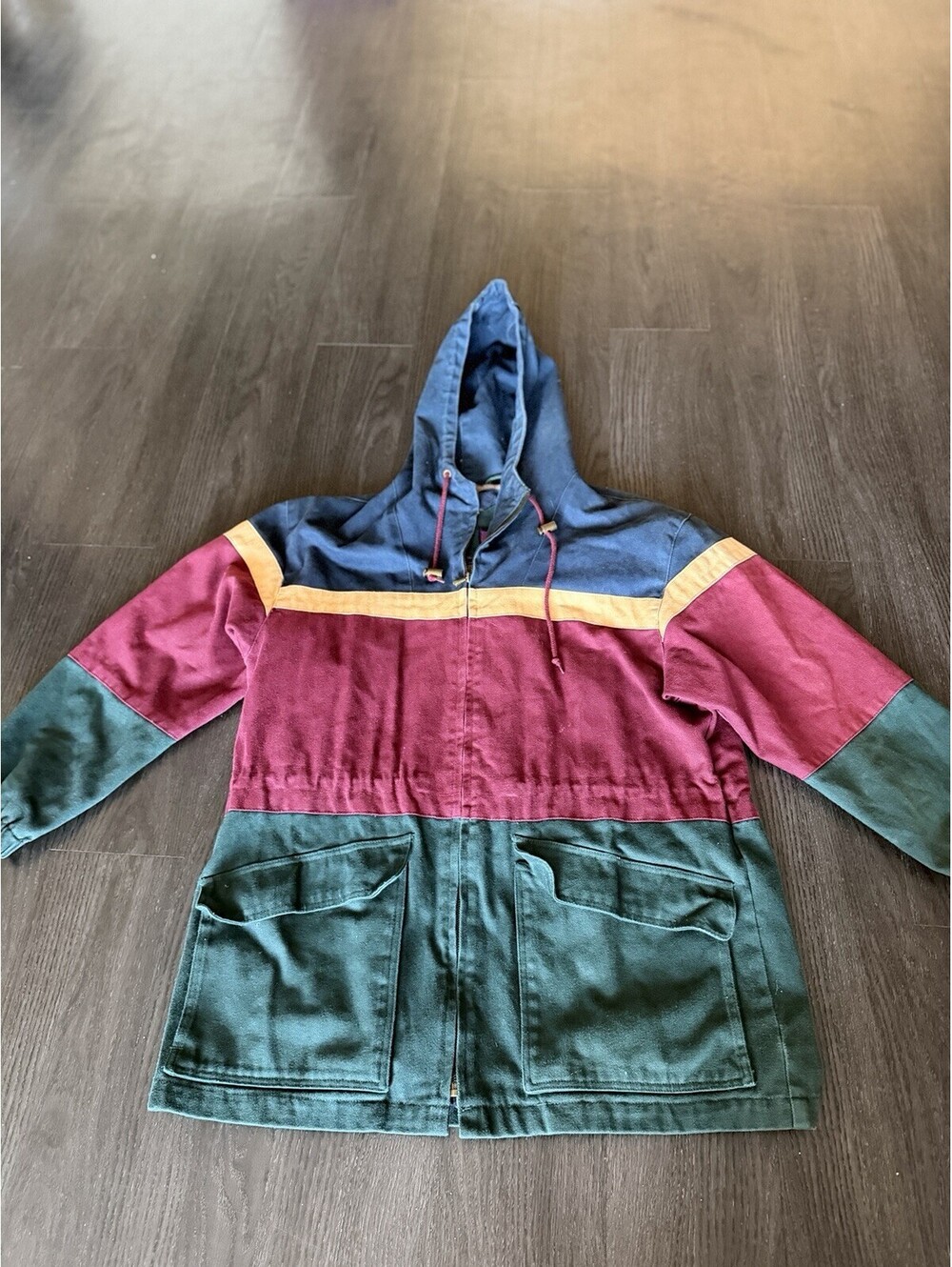 Vintage Andy Johns Colorblock Canvas Parka Jacket Large Flannel Lined Hooded